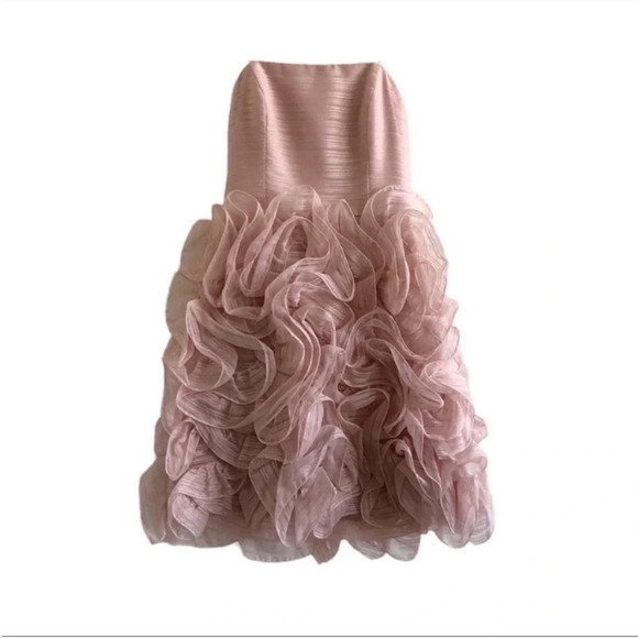 Halston Heritage Pink Strapless Ruffle Mini Cocktail Dress - Picture 7 of 7